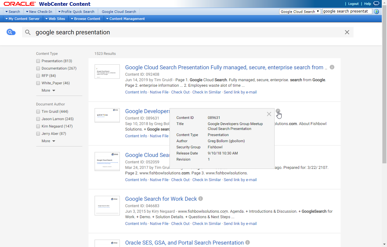 Google Cloud Search UI in WebCenter Content