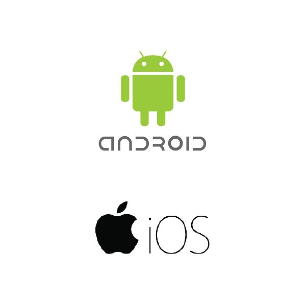 Android logo centered above Apple iOS logo