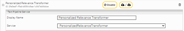 A snippet of the Personalized Relevance Transformer section with Display Name and Service filled in