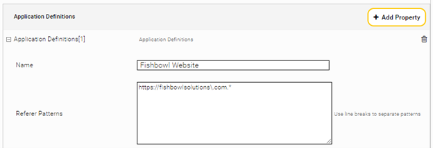 Snippet of Application Definitions section, with name and referer patterns filled in