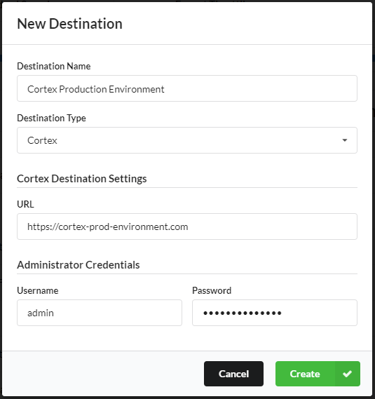 new destination form for webcenter migration tool